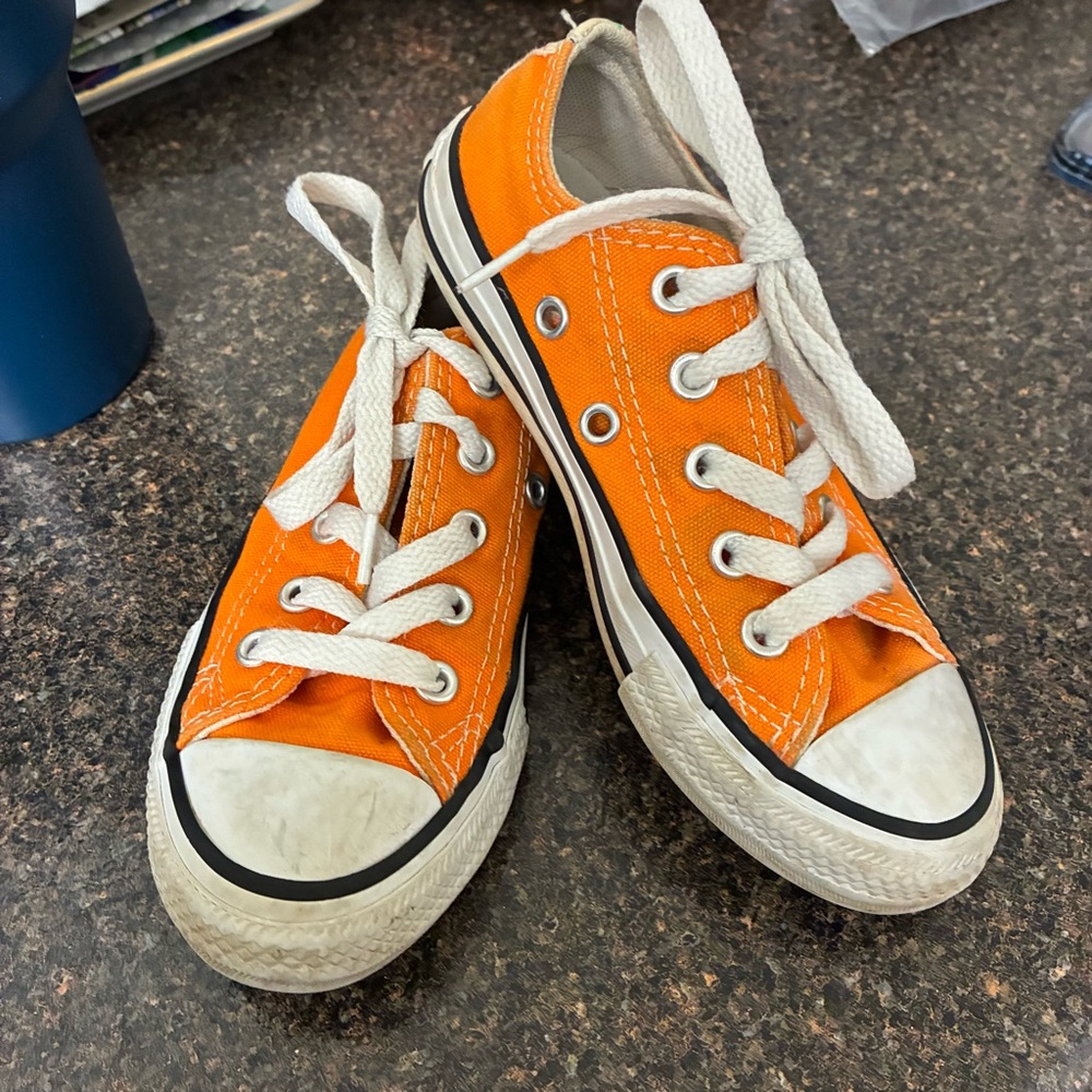 Toddler 10.5 Converse Orange Kids Sneakers with White accent on back with dots